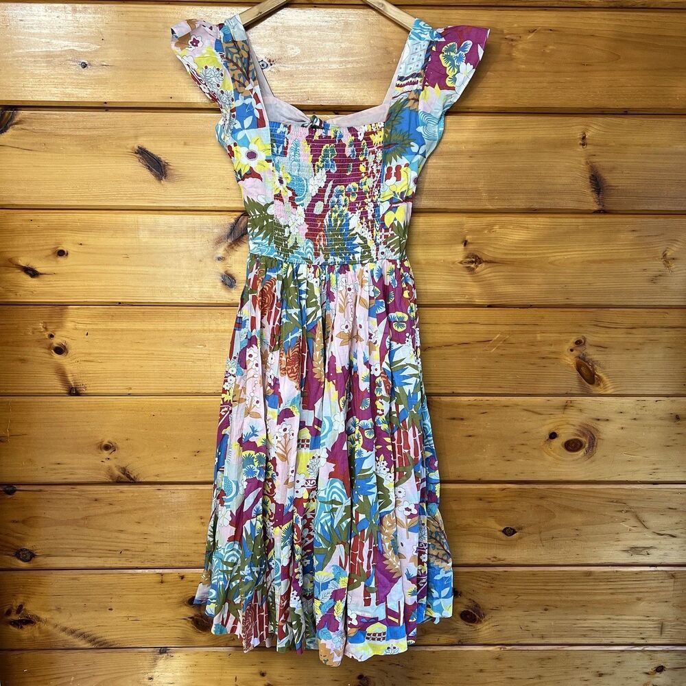 Caroline Constas New York Floral Claudia Print Open Back Midi Dress Size Medium